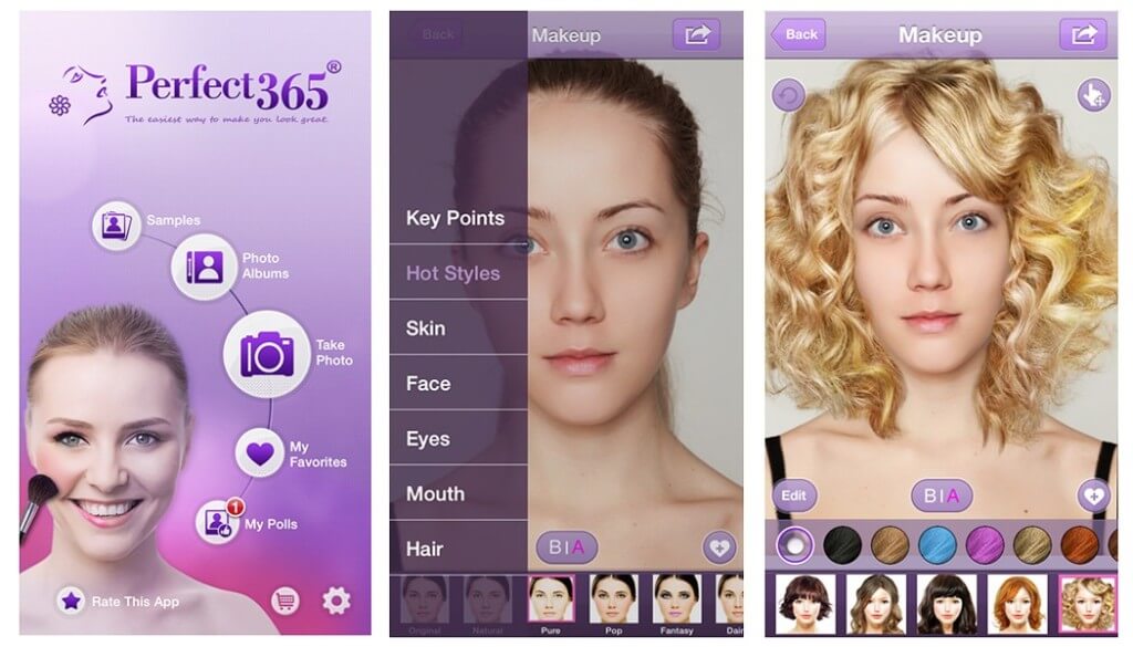 Perfect365 - доступно множество фильтров для макияжа