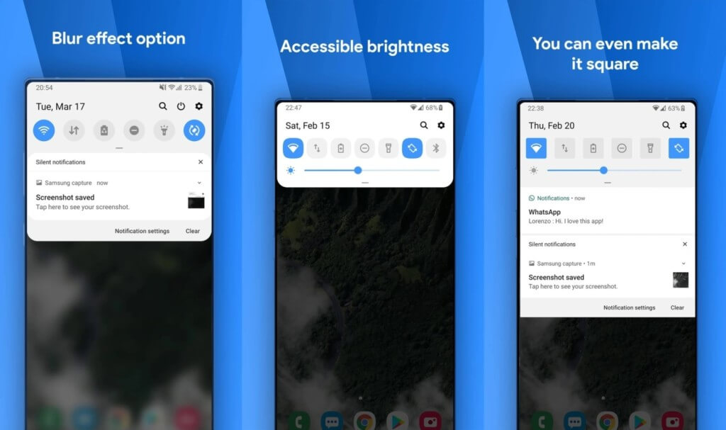 One Shade на андроид - изменение фонового изображения панели уведомлений