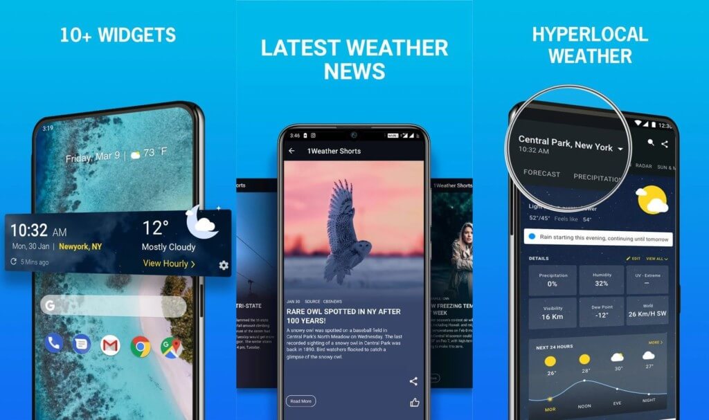 Красивый интерфейс приложения 1Weather