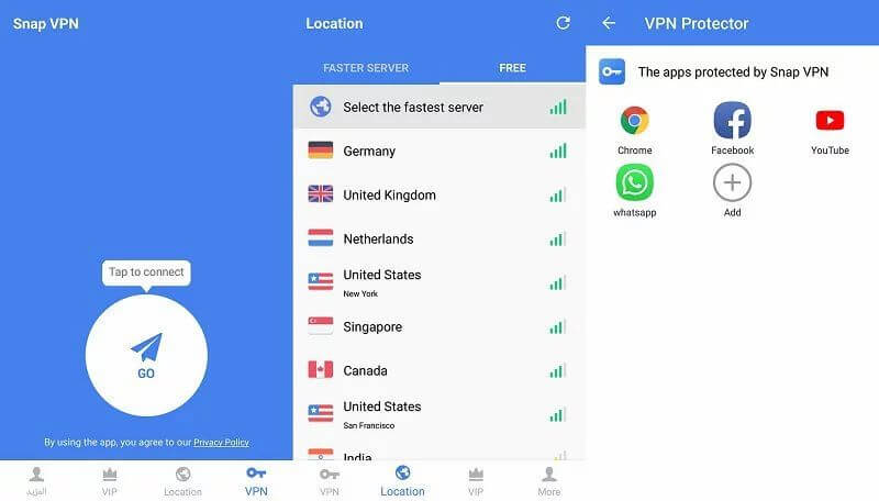 Минималистичный интерфейс в приложении Snap VPN