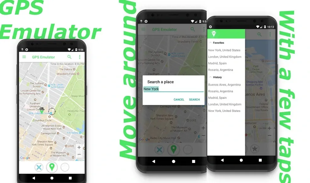 GPS Emulator - приложение, которое поддерживает поддельное местоположение