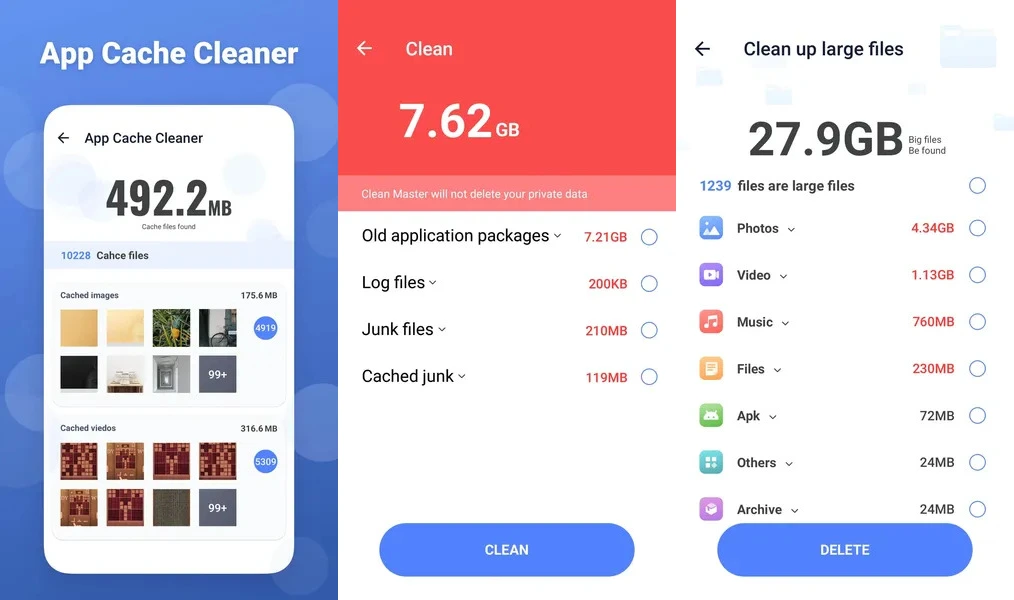 Удобный интерфейс в приложении Master Clean Phone Cleaner