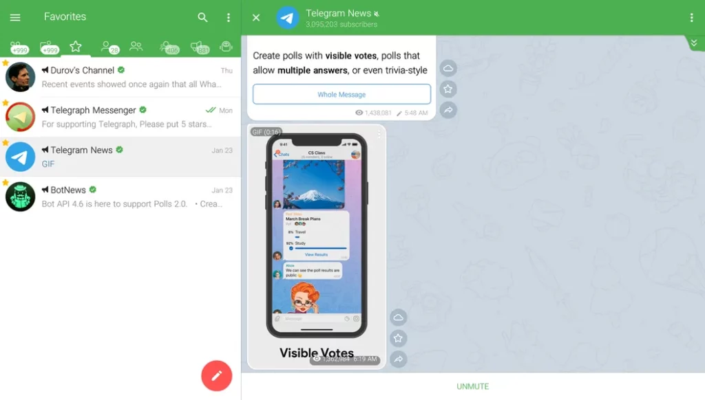 Graph Messenger — бесплатное приложение для общения, использующее API Telegram