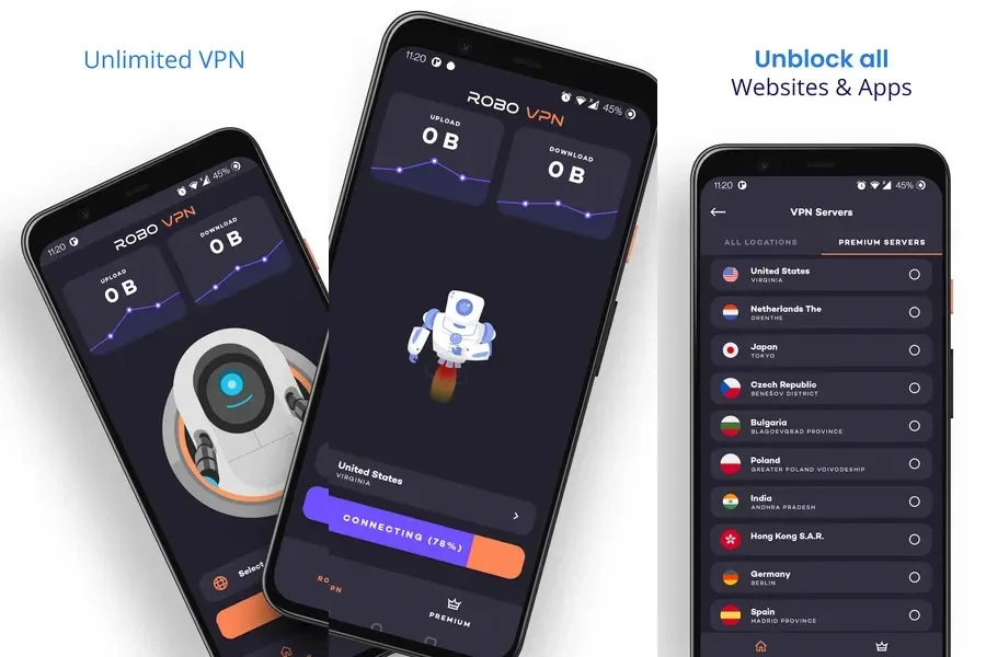 Robo VPN Pro — высокоскоростное VPN-приложение, созданное с использованием облачных технологий