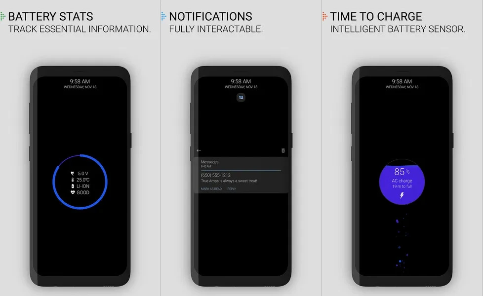 True Amps — приложение поддерживает просмотр информации об устройстве Android во время зарядки
