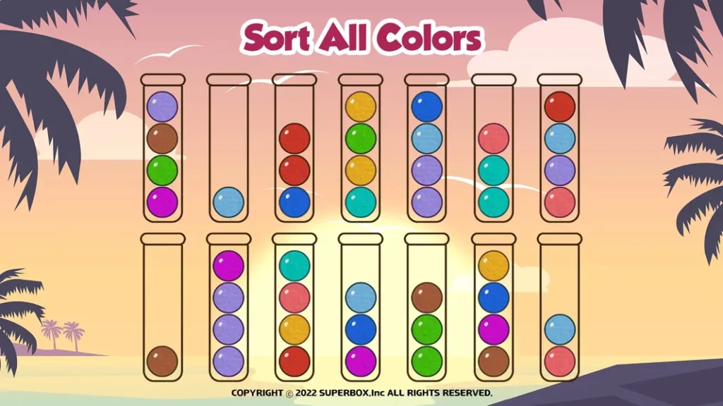 Sort Ball — игра-головоломка, в которой шары сортируются по цвету