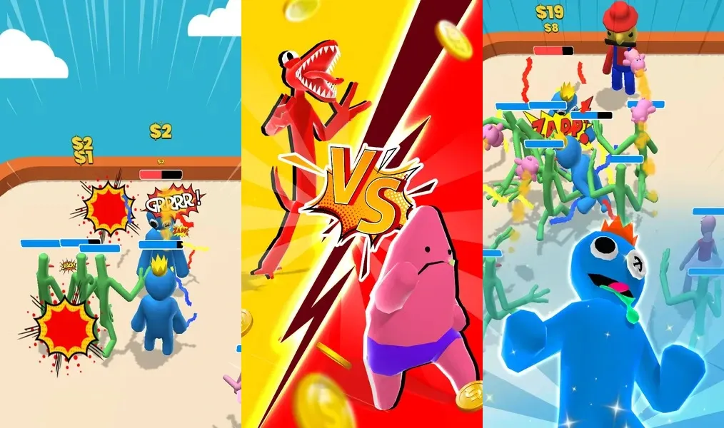 Яркая графика в игре Super Monster: Rainbow Friends