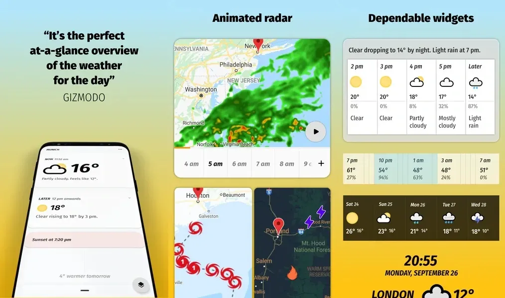 Уникальный экран временной шкалы погоды в приложении Appy Weather