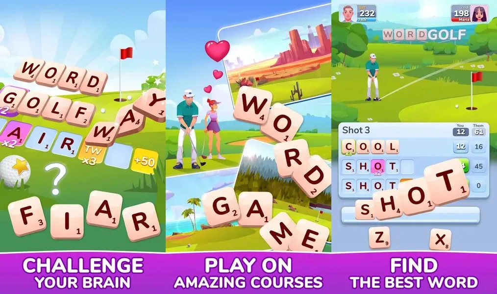 Откройте для себя много интересного контента в игре Word Golf: Fairway Clash