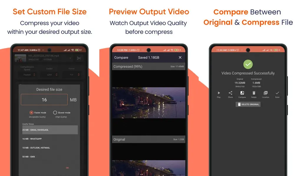 Compress Video Size Compressor – приложение, поддерживающее эффективное сжатие видео