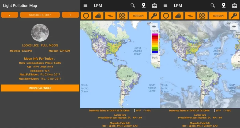 Быстрые уведомления в приложении Light Pollution Map